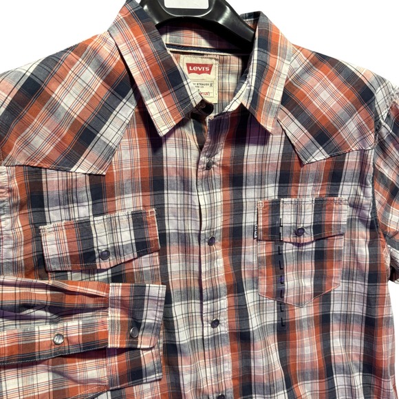 Levis Mens Modern Western Plaid Shirt L Large Long Sleeve Button Up Pearl Snap - Picture 1 of 9
